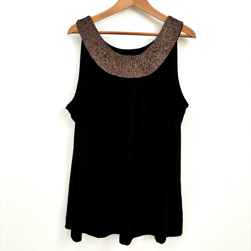 Lane Bryant Embellished Black Sleeveless  Tank with Wood Beaded Neckline -26/28